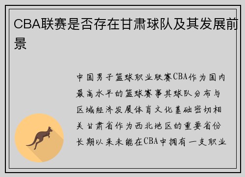 CBA联赛是否存在甘肃球队及其发展前景