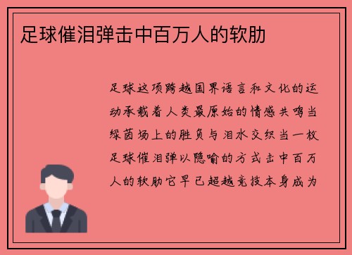 足球催泪弹击中百万人的软肋